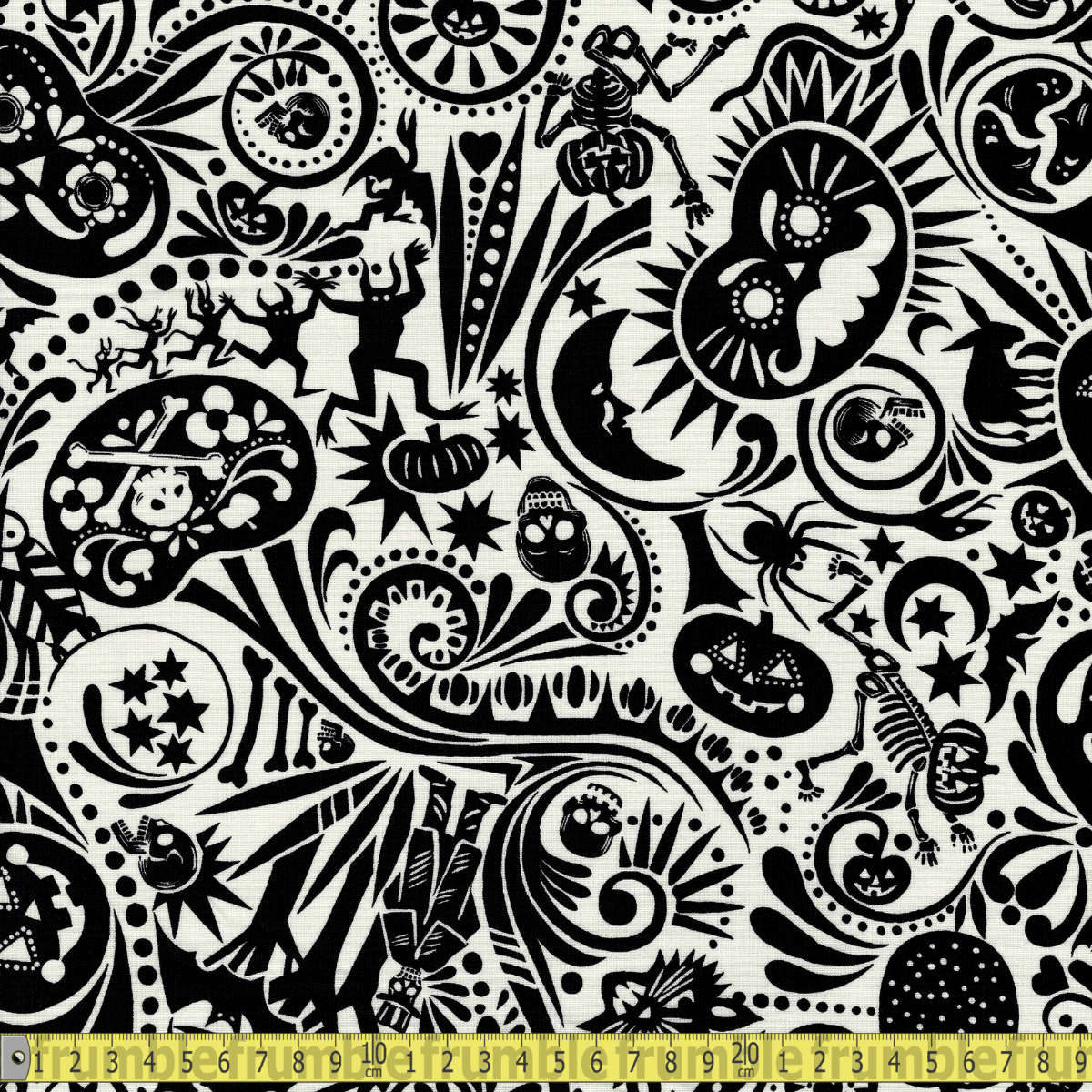 Alexander Henry - Haunted House - Midnight Muertos Bone White Sewing and Dressmaking Fabric