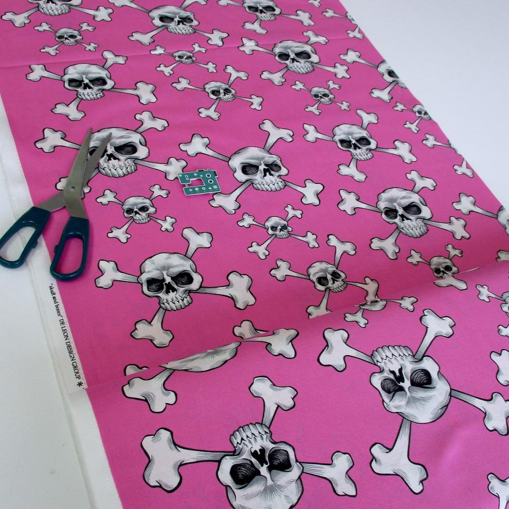 Alexander Henry - Nicoles Prints - Skull And Bones Pink Sewing and Dressmaking Fabric