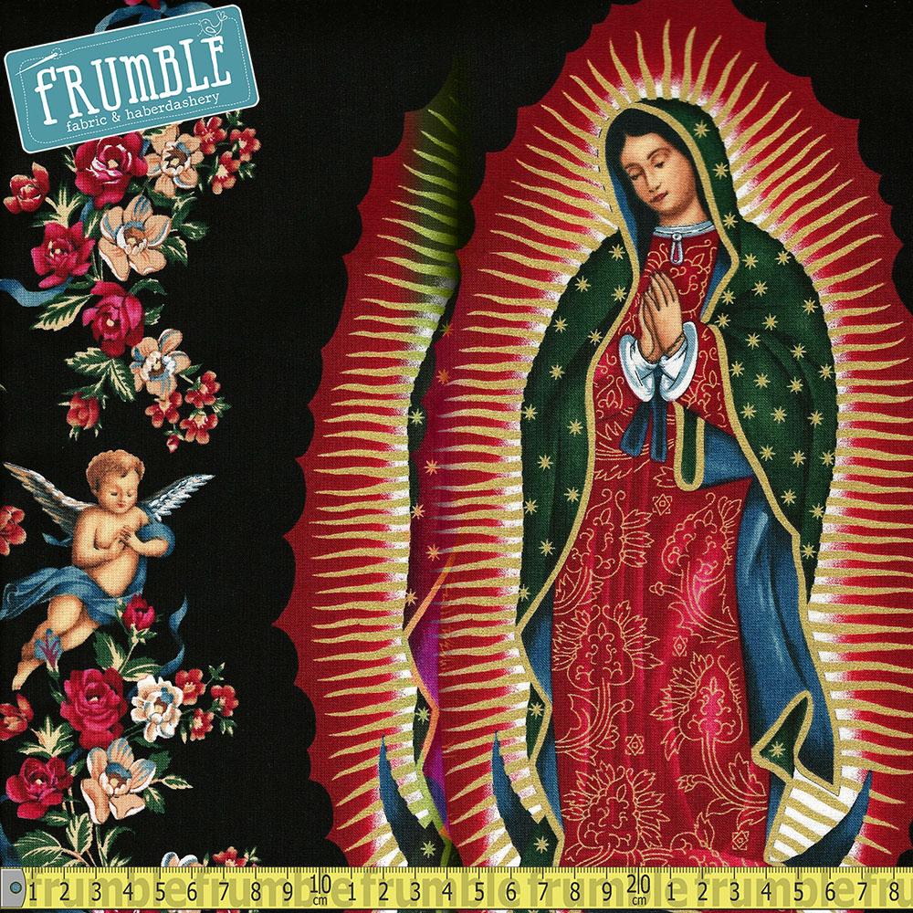 Metallic Virgin of Guadalupe Black - Frumble Fabrics