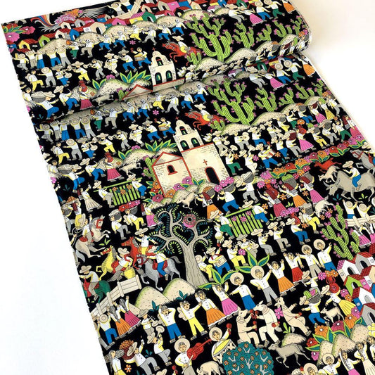 Puebla Black Multi Bright - Frumble Fabrics