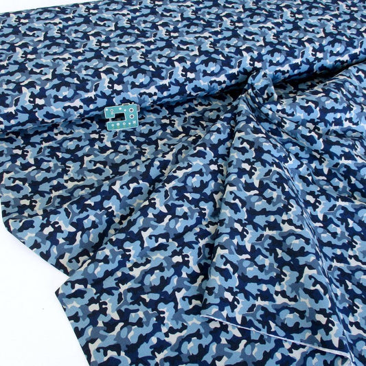 Army Camouflage - Cotton Canvas - Winter Blues Sewing and Dressmaking Fabric
