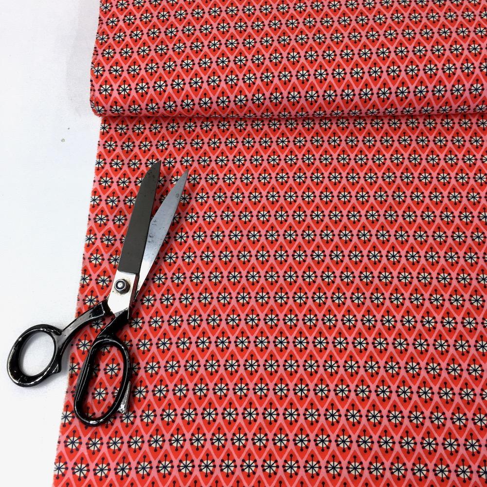 Atomic Shields - Hamburger Liebe Organic Cotton Poplin - Coral Sewing and Dressmaking Fabric