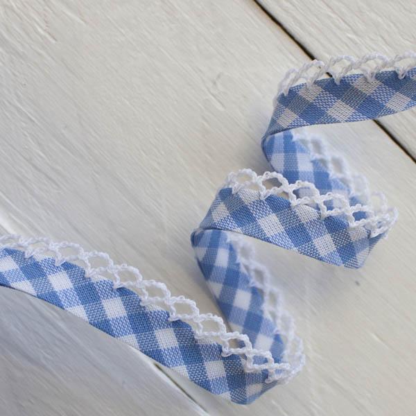 Woven Gingham Lace Edge Bias Binding 5 metres - Frumble Fabrics