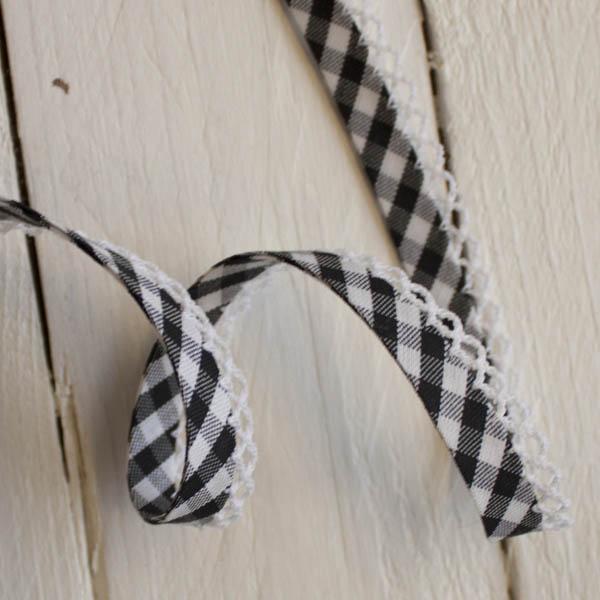 Woven Gingham Lace Edge Bias Binding 5 metres - Frumble Fabrics