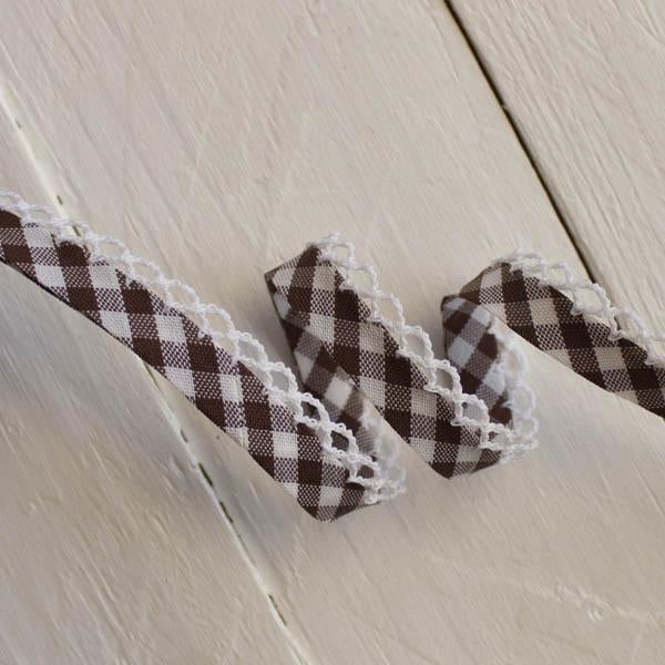 Woven Gingham Lace Edge Bias Binding 5 metres - Frumble Fabrics
