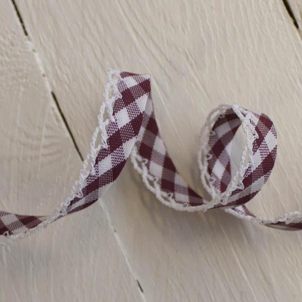 Woven Gingham Lace Edge Bias Binding 5 metres - Frumble Fabrics