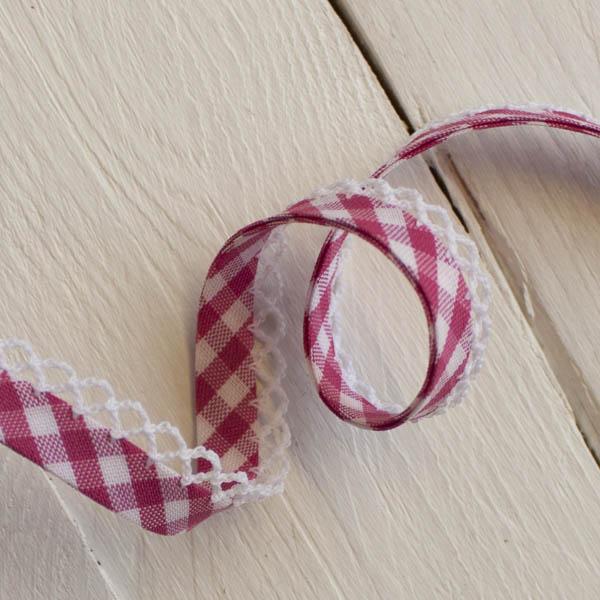 Woven Gingham Lace Edge Bias Binding 5 metres - Frumble Fabrics