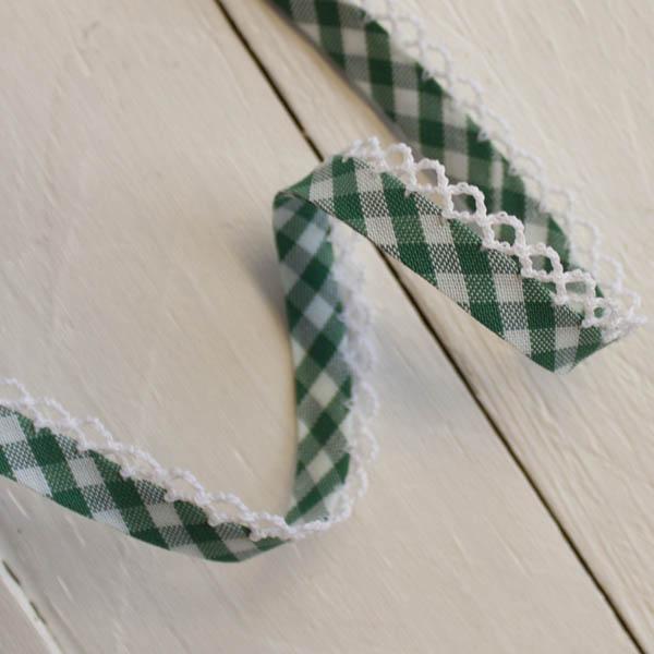 Woven Gingham Lace Edge Bias Binding 5 metres - Frumble Fabrics