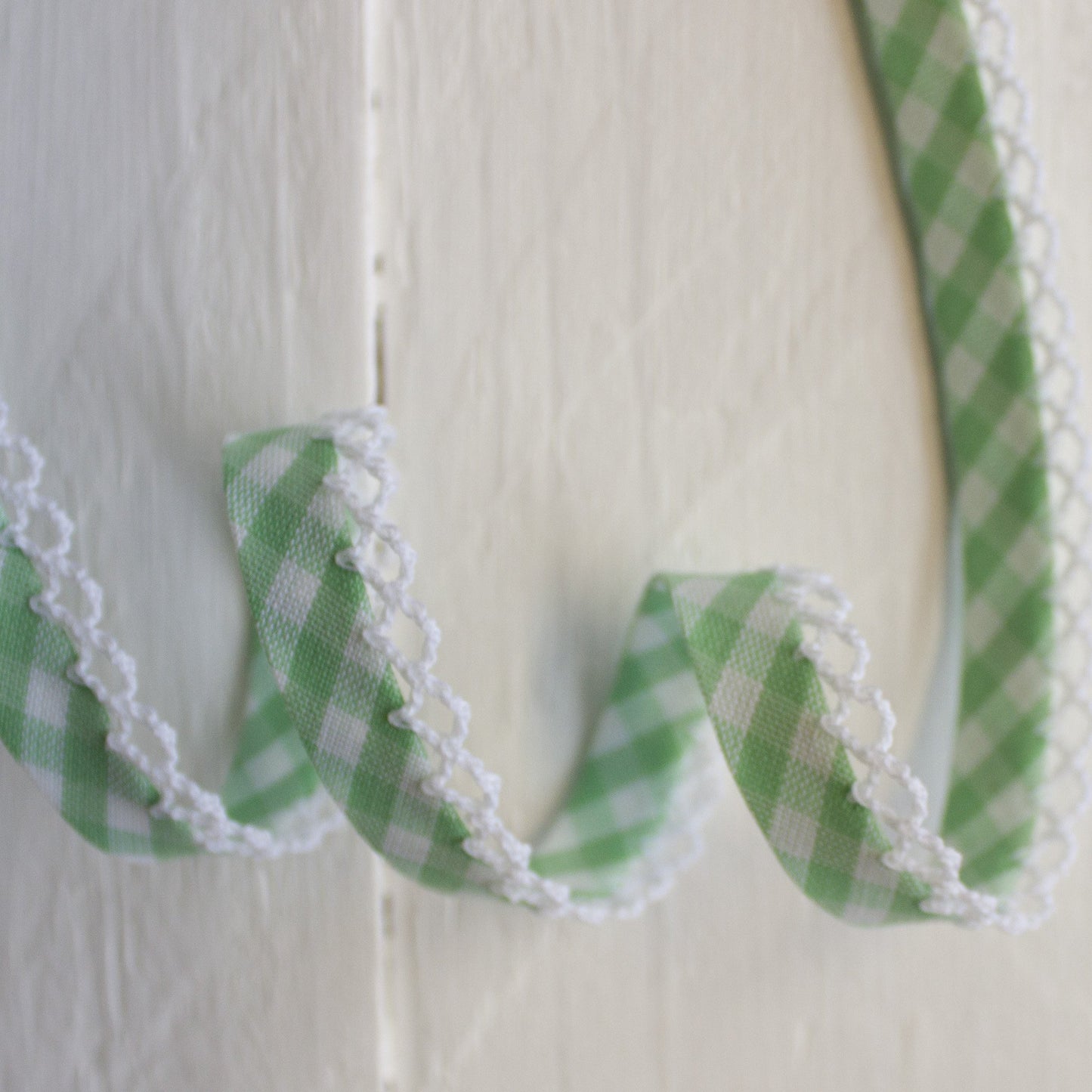 Woven Gingham Lace Edge Bias Binding 5 metres - Frumble Fabrics
