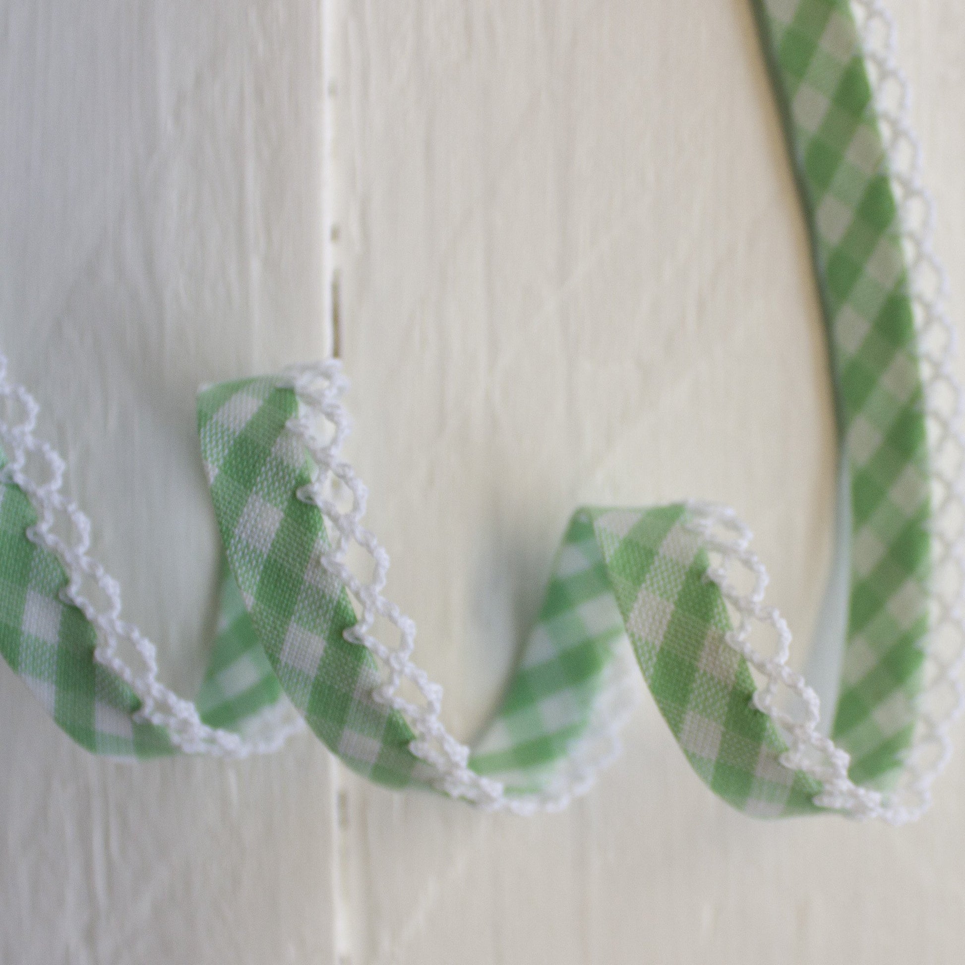 Woven Gingham Lace Edge Bias Binding 5 metres - Frumble Fabrics