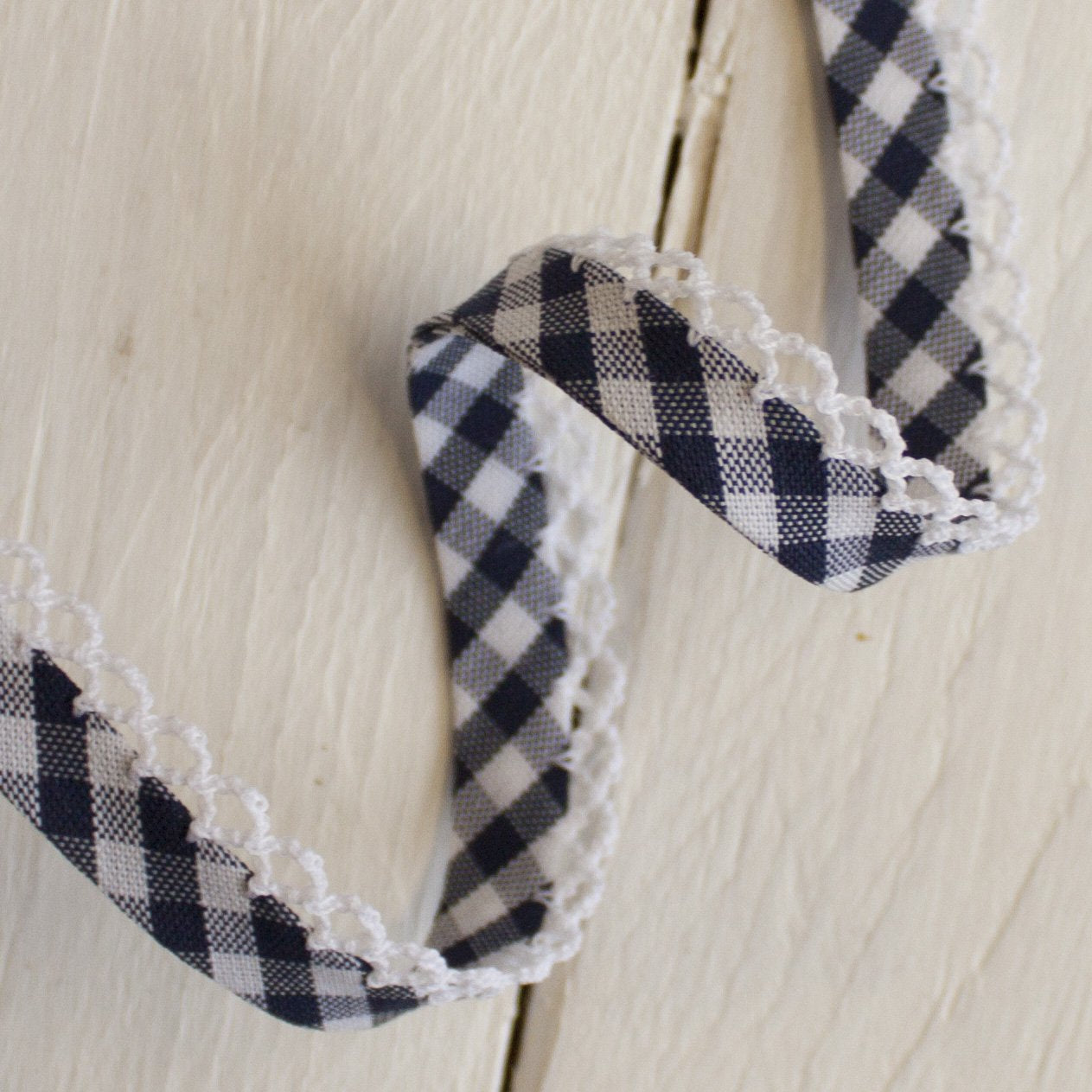 Woven Gingham Lace Edge Bias Binding 5 metres - Frumble Fabrics