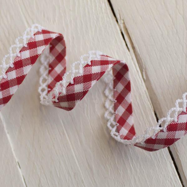 Woven Gingham Lace Edge Bias Binding 5 metres - Frumble Fabrics