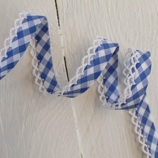 Woven Gingham Lace Edge Bias Binding 5 metres - Frumble Fabrics