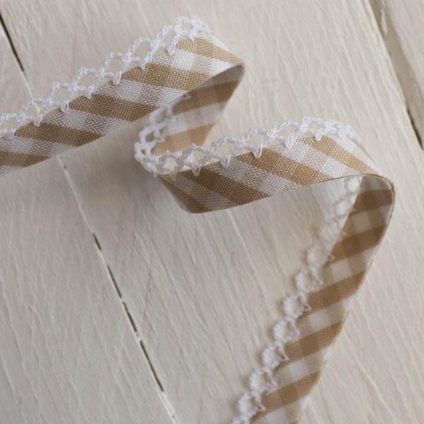 Woven Gingham Lace Edge Bias Binding 5 metres - Frumble Fabrics
