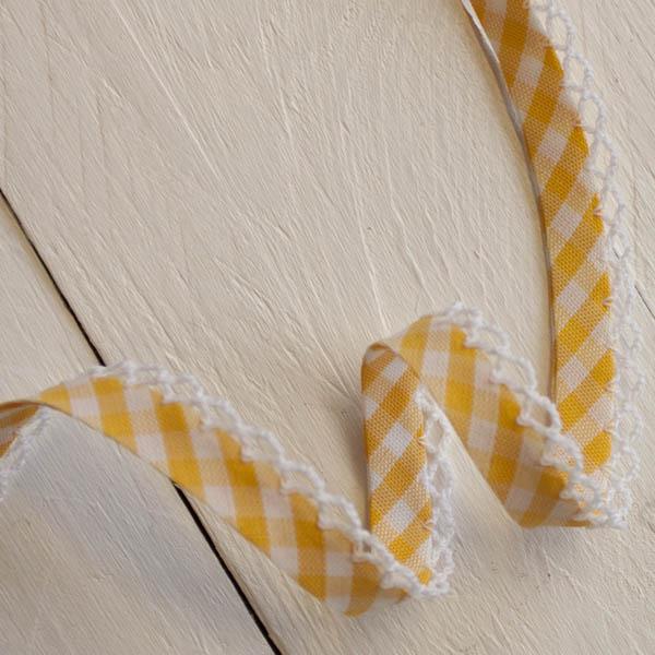 Woven Gingham Lace Edge Bias Binding 5 metres - Frumble Fabrics