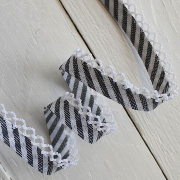 Stripe Lace Edge Bias Binding 5 metres - Frumble Fabrics