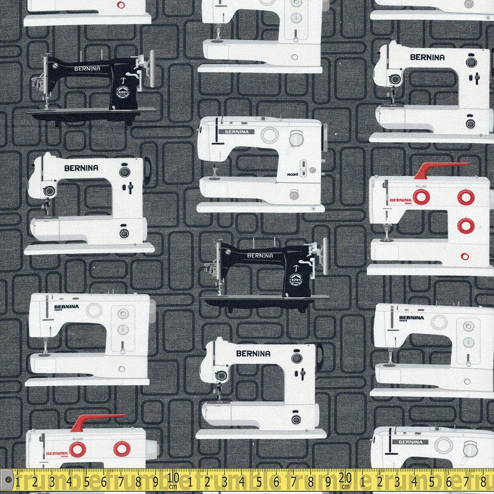 Benartex - Vintage Bernina - Charcoal Sewing and Dressmaking Fabric