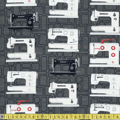 Benartex - Vintage Bernina - Charcoal Sewing and Dressmaking Fabric