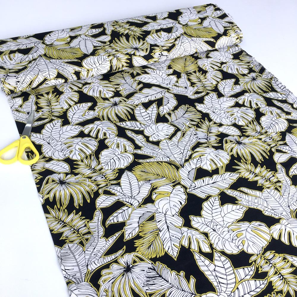 Tropical Foliage Linen Viscose in Yellow Black - Frumble Fabrics