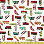 Camelot - Licensed Cottons - DC Batman Logo History White Sewing Fabric