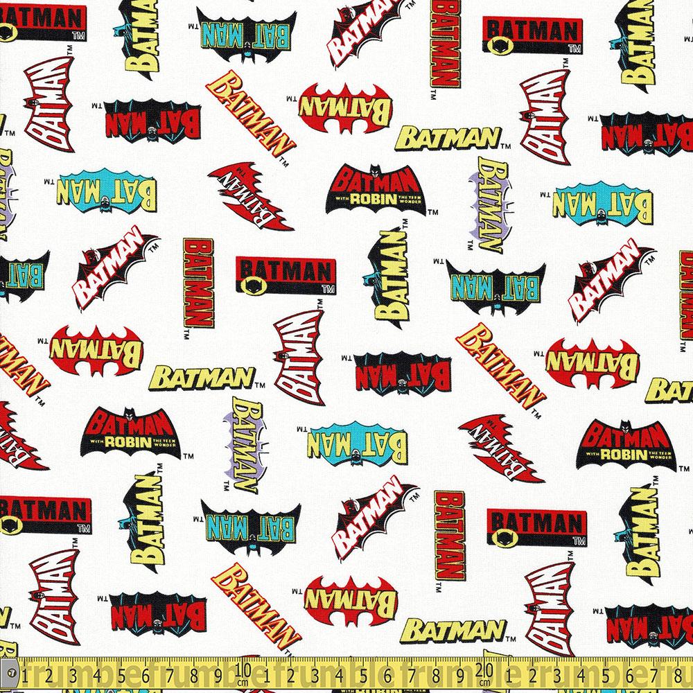 Camelot - Licensed Cottons - DC Batman Logo History White Sewing Fabric