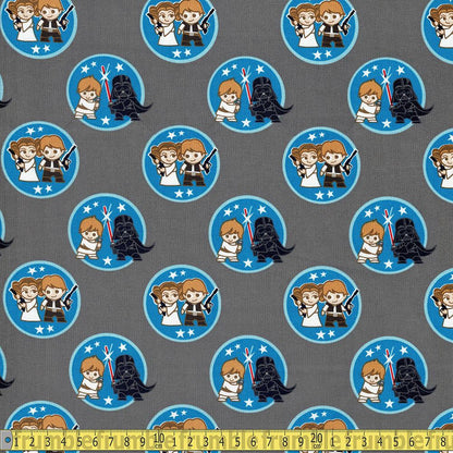 Camelot - Licensed Cottons - Star Wars Kawaii Duo Tokens Grey Sewing Fabric