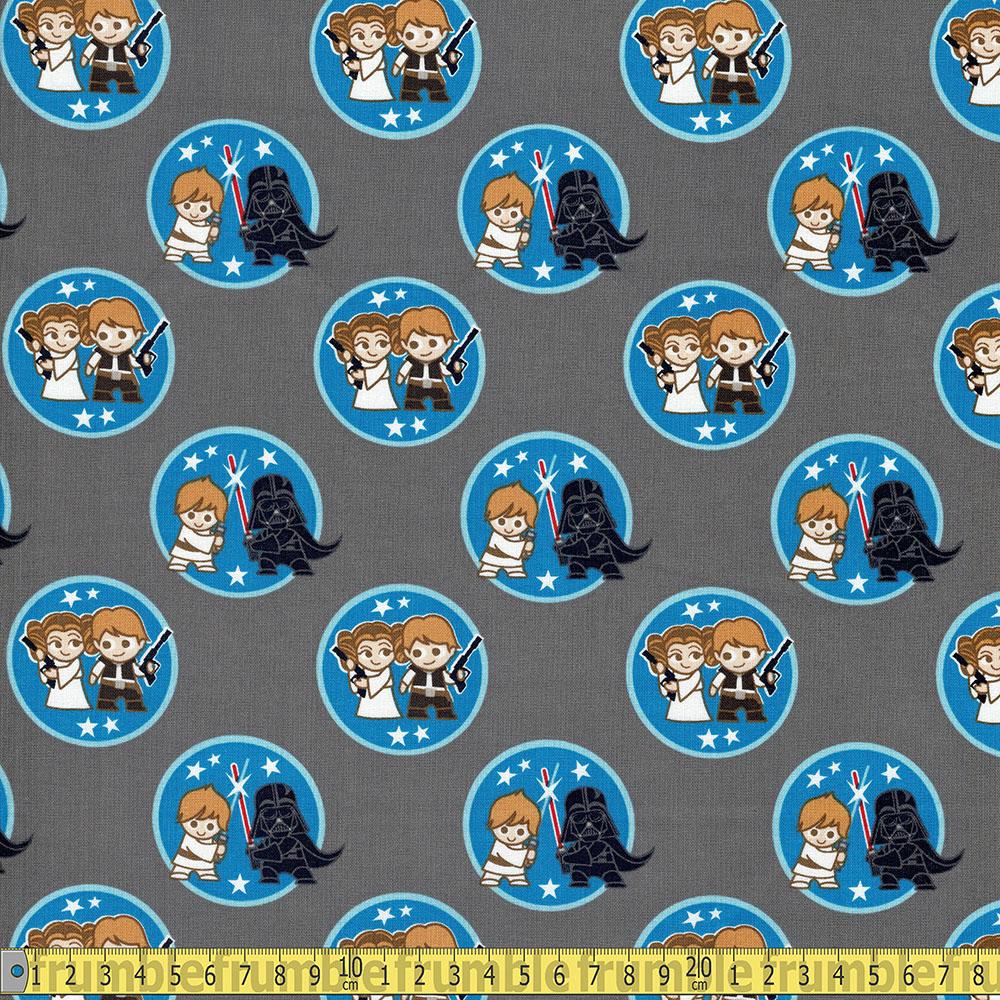 Camelot - Licensed Cottons - Star Wars Kawaii Duo Tokens Grey Sewing Fabric