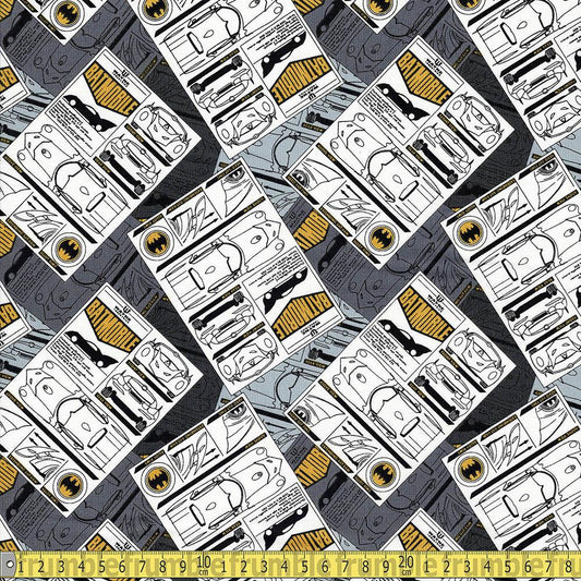 Batman 80 Anniversary Collage Batmobile Grey - Frumble Fabrics