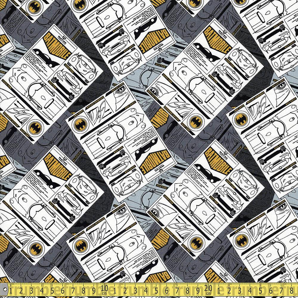 Batman 80 Anniversary Collage Batmobile Grey - Frumble Fabrics