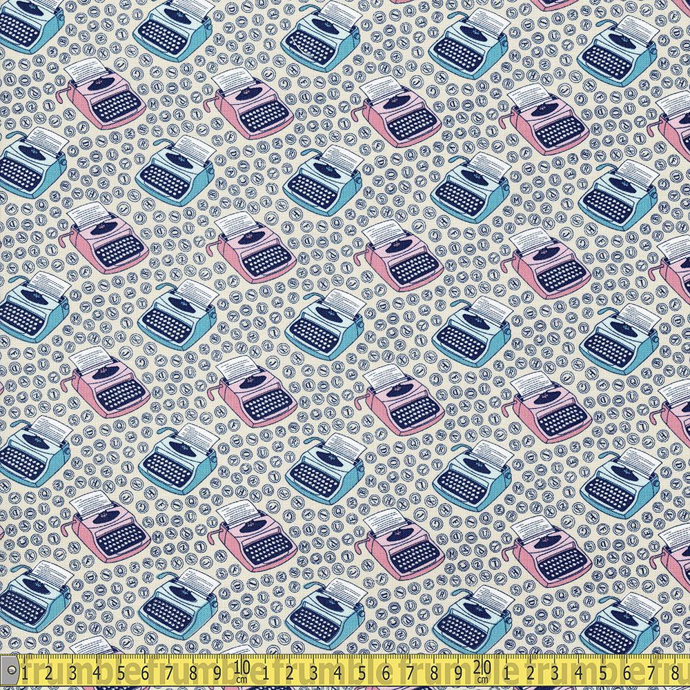 Camelot Fabric - Literary - Typewriters Creamsicle Sewing and Dressmaking Fabric
