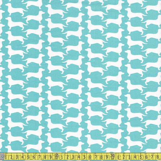 Camelot Fabrics - Emma and Mila - Dachshund Silhouette Blue Sewing and Dressmaking Fabric