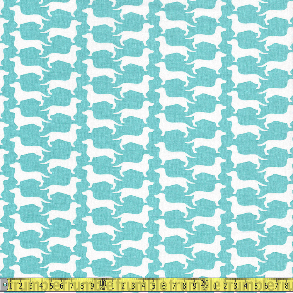 Camelot Fabrics - Emma and Mila - Dachshund Silhouette Blue Sewing and Dressmaking Fabric