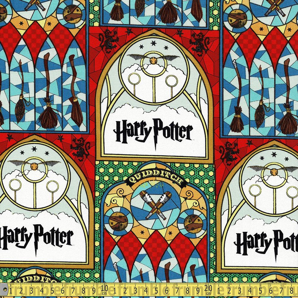 Camelot Fabrics - Harry Potter Stained Glass Broomsticks - Multi Sewing and Dressmaking Fabric
