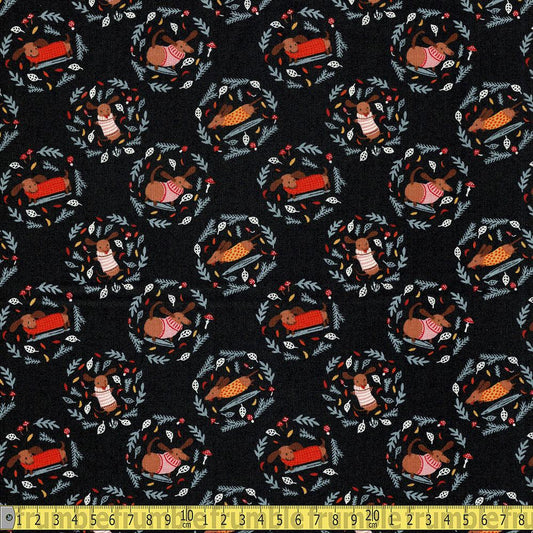 Camelot Fabrics - Sweater Weather - Dog Days Of Autumn Charcoal Sewing and Dressmaking Fabric