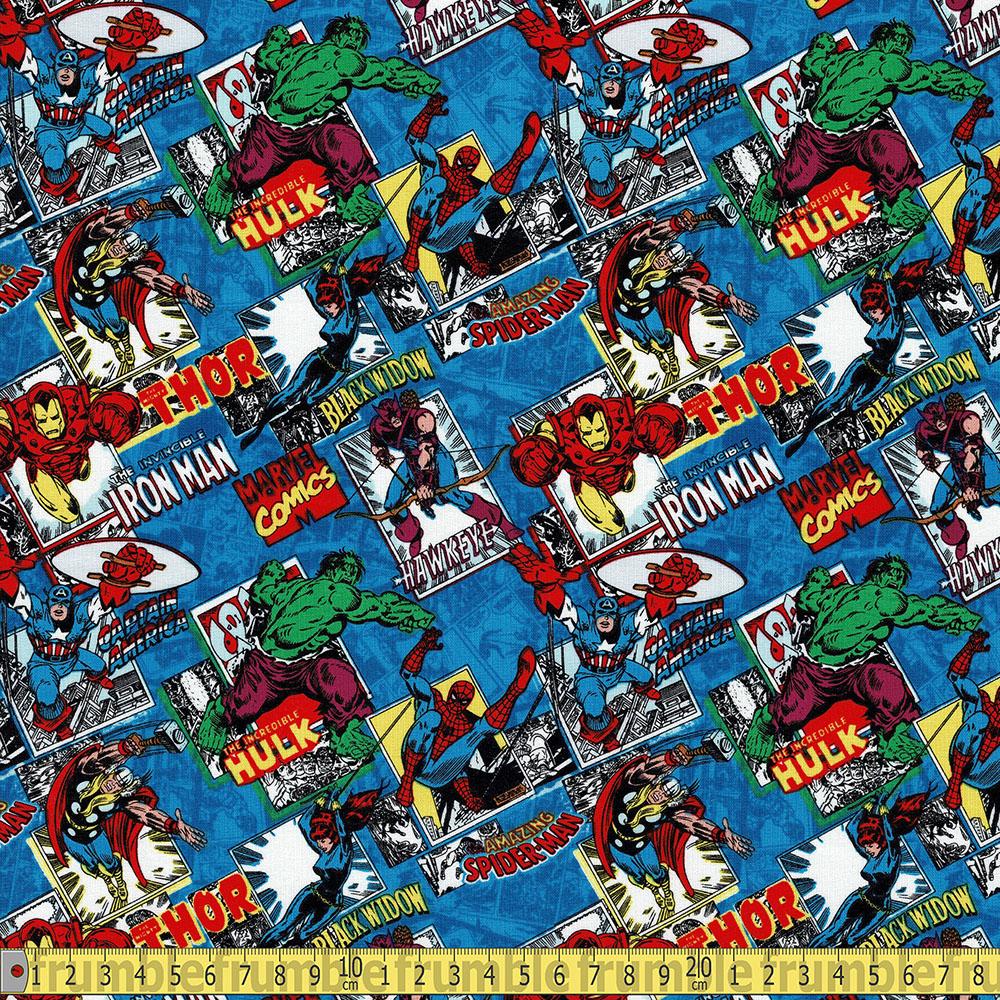 Marvel Comic Burst Blue Fabric by Camelot