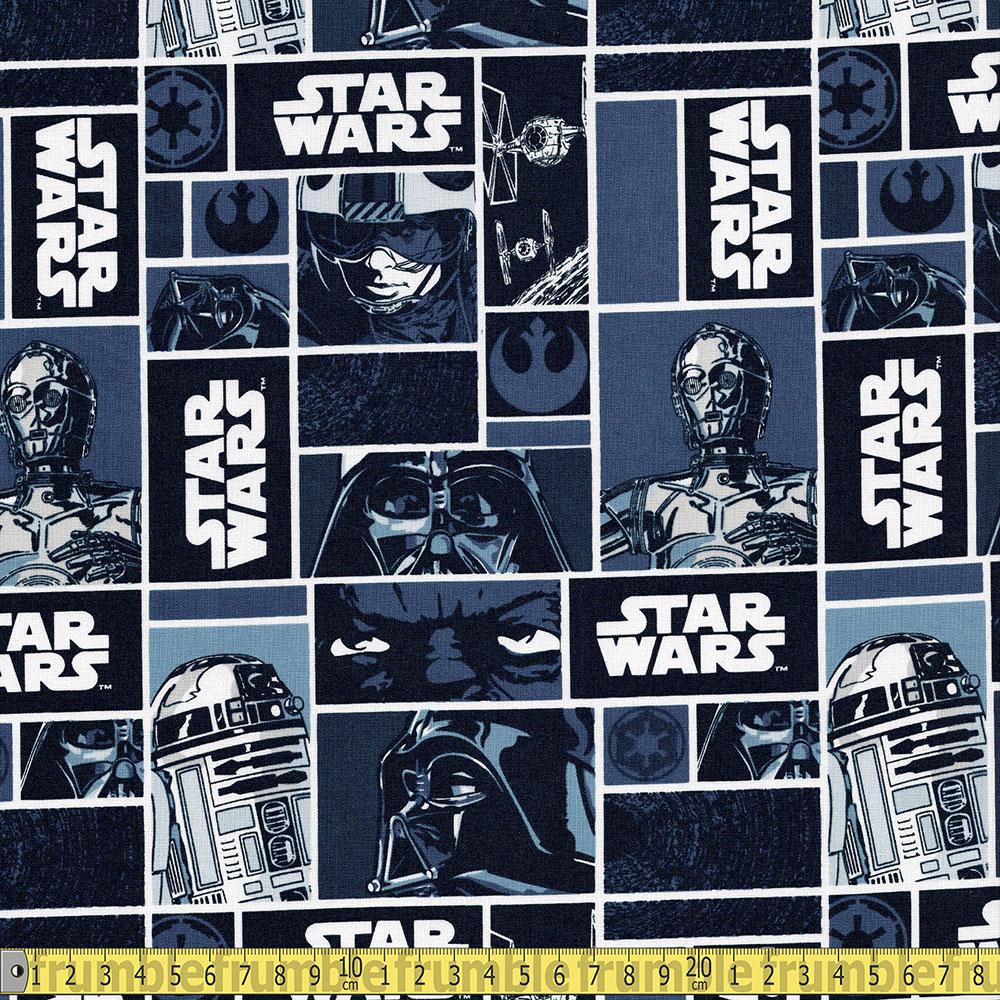 Star Wars Classic Character Blocks Navy Fabric by Camelot