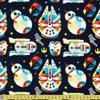 Star Wars Retro Throwback Rainbow Navy Fabric by Camelot