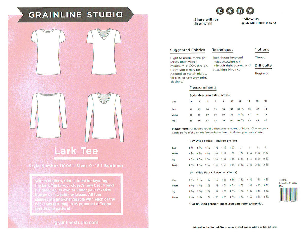 Grainline Studio - Lark Tee - Frumble Fabrics