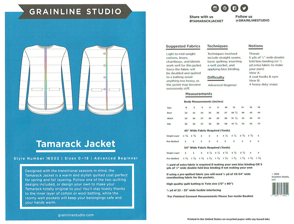 Grainline Studio - Tamarack Jacket - Frumble Fabrics