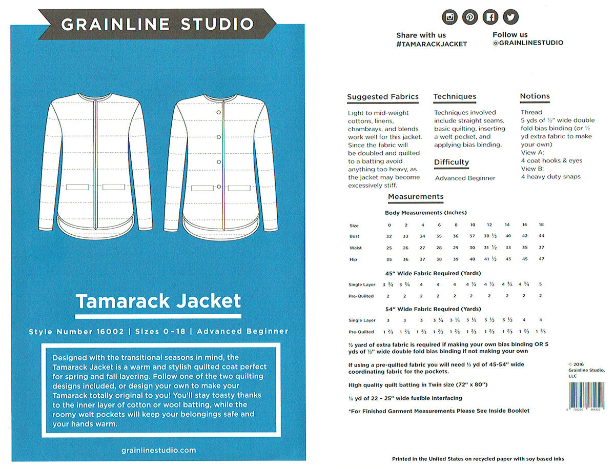 Grainline Studio - Tamarack Jacket - Frumble Fabrics