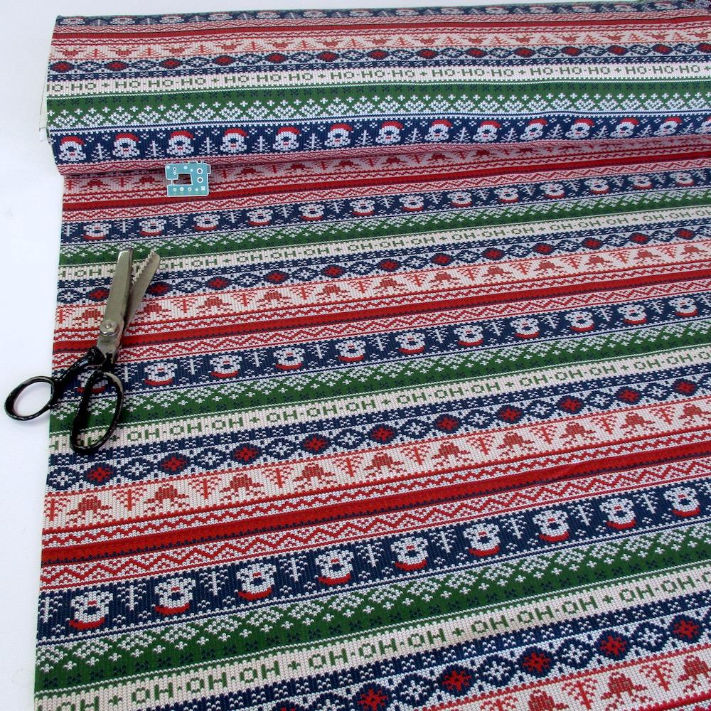 Christmas Ho Ho Ho Stripe - Brushed French Terry - Multi Bright Sewing and Dressmaking Fabric