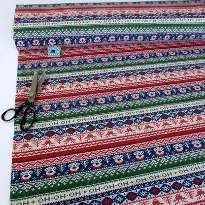 Christmas Ho Ho Ho Stripe - Brushed French Terry - Multi Bright Sewing and Dressmaking Fabric