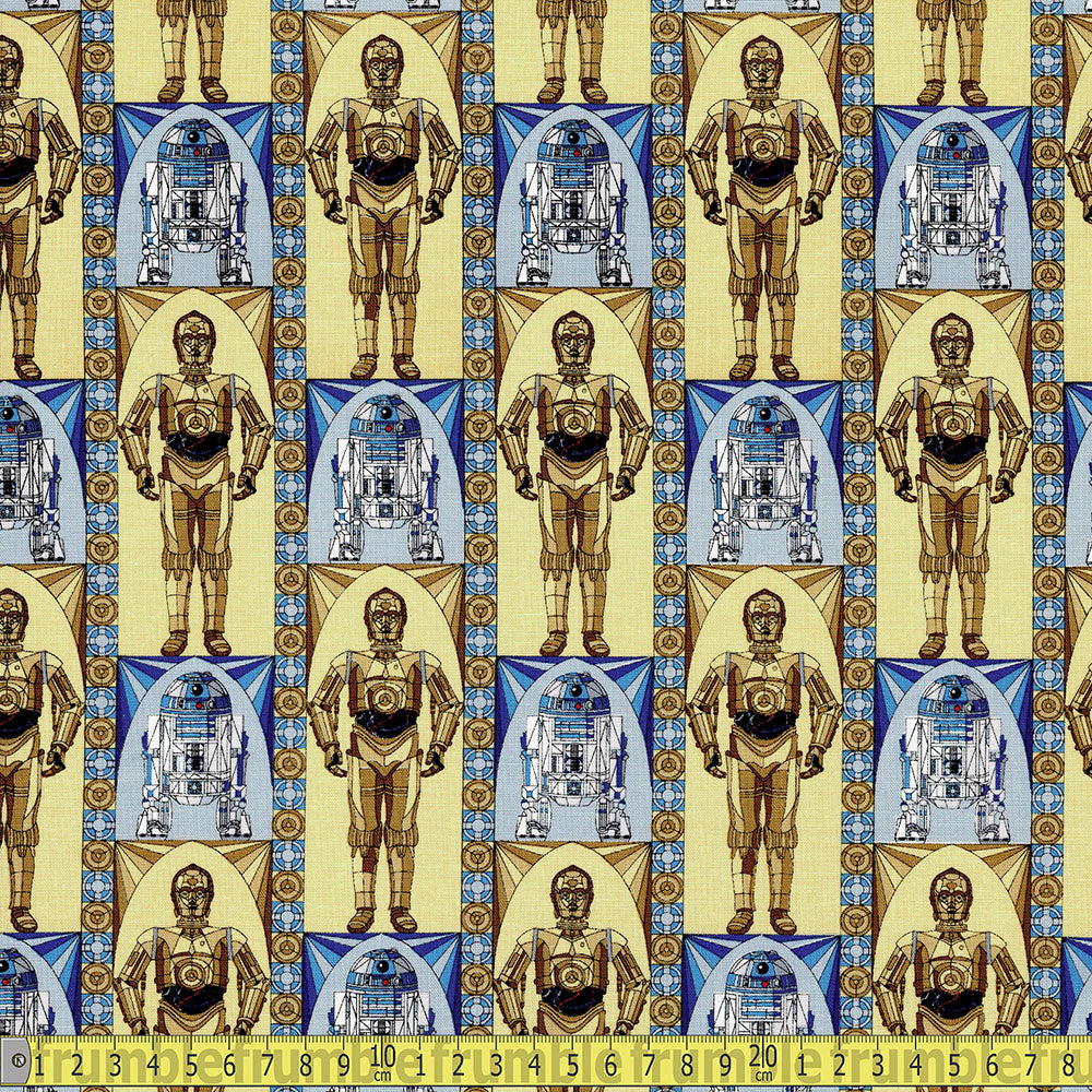 Classic Star Wars Stained Glass Droids - Korean Woven Fabric - Multi Sewing and Dressmaking Fabric