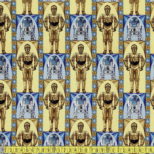 Classic Star Wars Stained Glass Droids - Korean Woven Fabric - Multi Sewing and Dressmaking Fabric