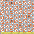 Cloud 9 GOTS Fabric - Ed Emberley Faves - Foxes Grey Sewing and Dressmaking Fabric