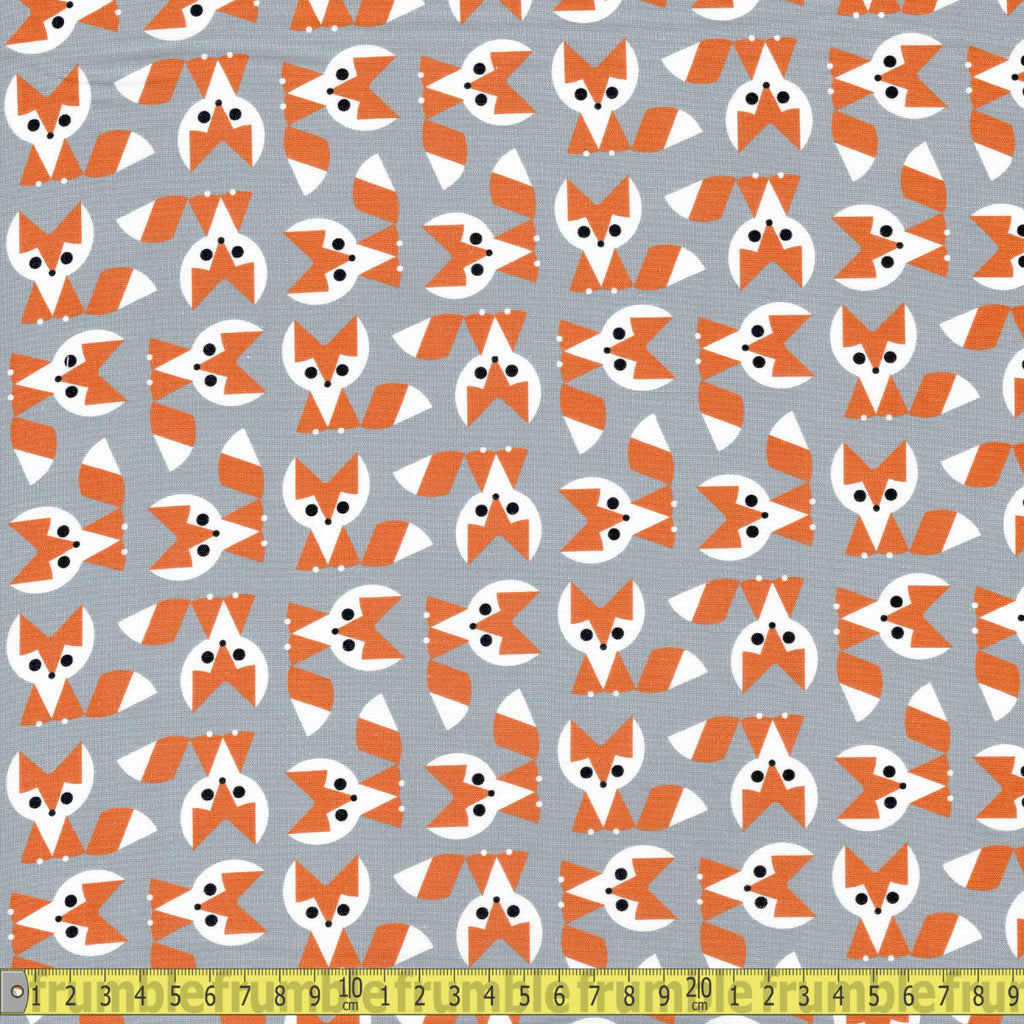 Cloud 9 GOTS Fabric - Ed Emberley Faves - Foxes Grey Sewing and Dressmaking Fabric