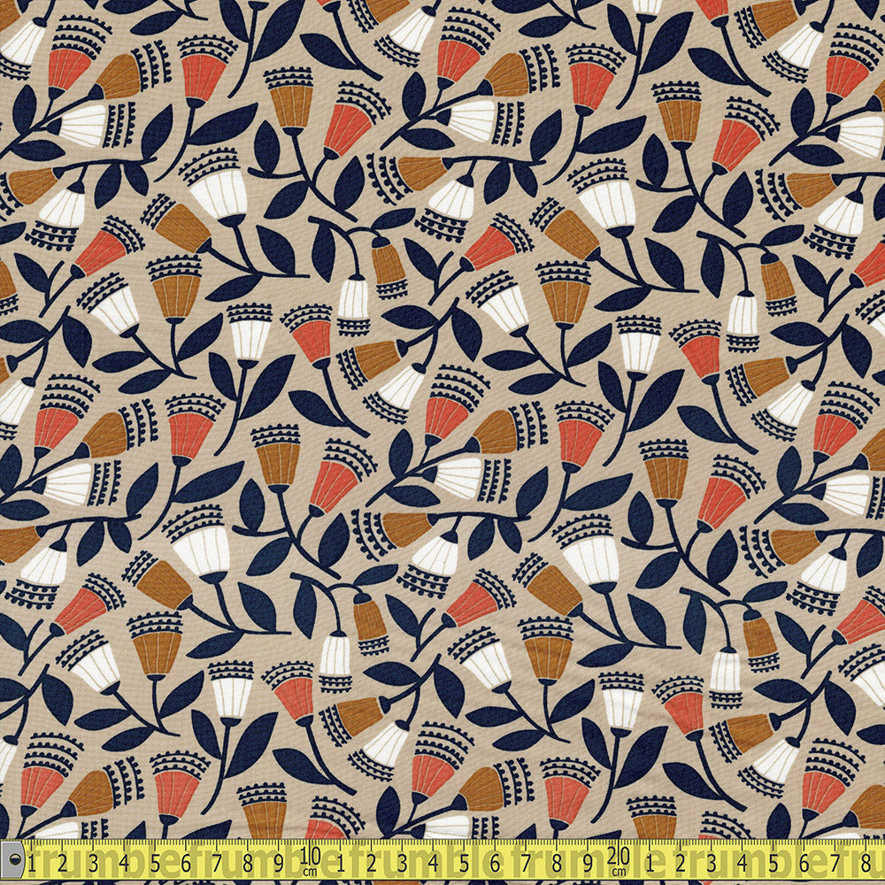 Cloud 9 Rayon Fabric - Floral Deco - Bell Flowers Sewing and Dressmaking Fabric