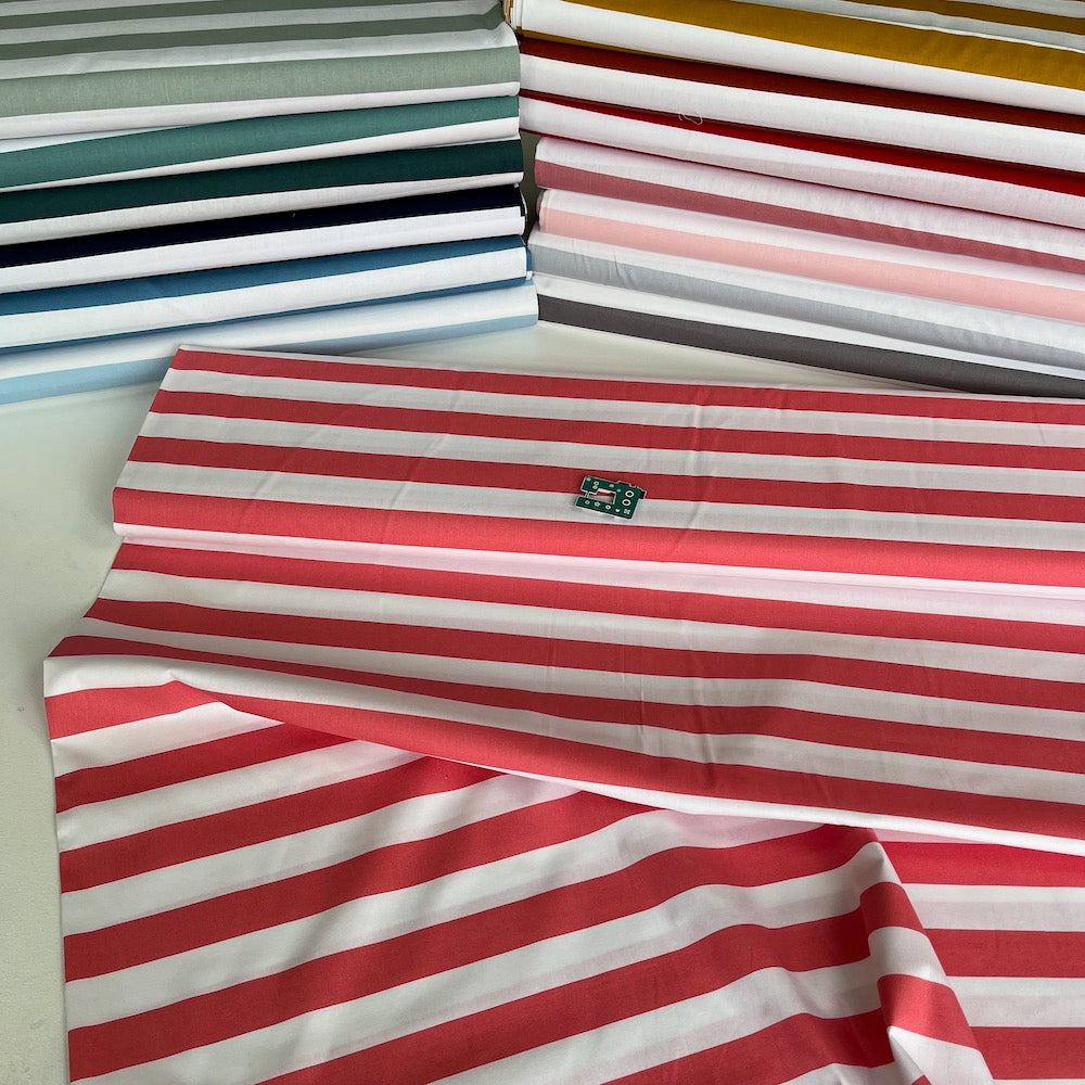 25mm Beach Stripe - Cotton Poplin - Coral