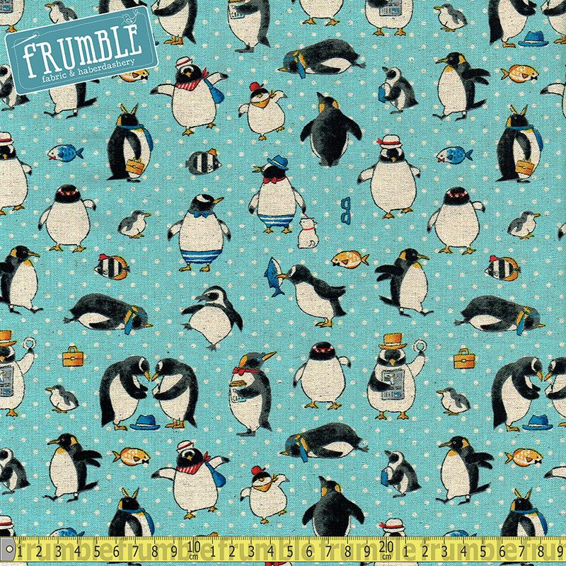 Cotton/Linen Canvas Penguin Holiday Ice Blue - Frumble Fabrics
