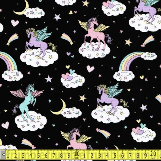 Rainbow Cloud Unicorn Black - Frumble Fabrics